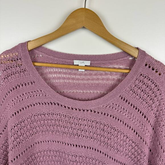 J Jill Crochet Open Weave Pink Pullover Sweater Sz L | Beachy Coastal Grandma - Picture 4 of 13